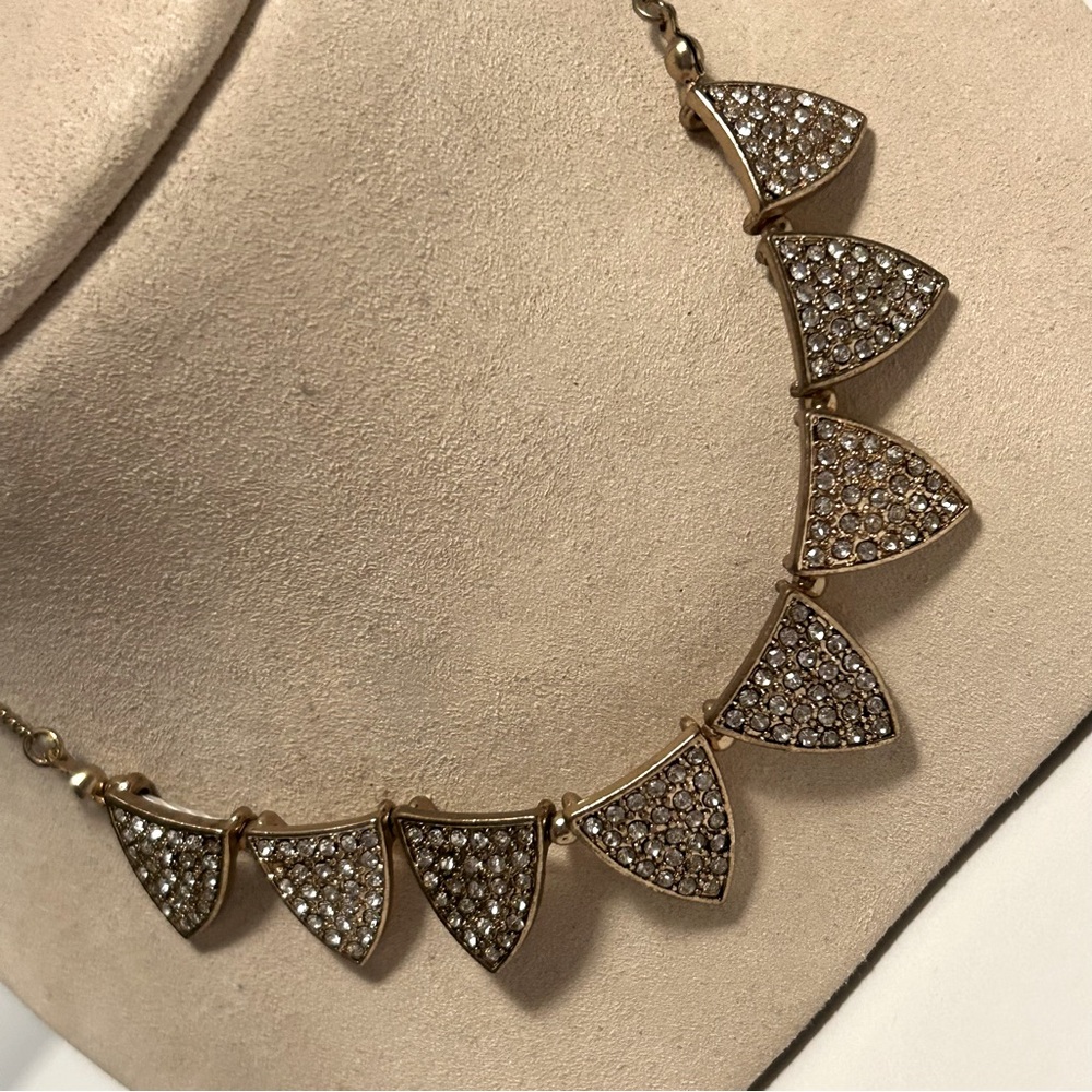 Gold Tone and Rhinestone Triangles Geometric Bib Necklace